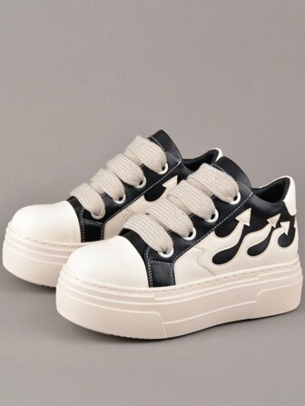 Flat Platform Casual Sports Flame Shoes Low Top Embroidery Women Sneakers Lace Up Fashion Walking Flat Shoes