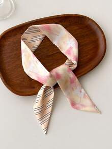 1條仿真絲漸層花印圍巾,時尚斜紋領帶,多功能頸巾（女款） - 彩色 - 查看 2