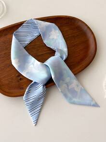 1條仿真絲漸層花印圍巾,時尚斜紋領帶,多功能頸巾（女款） - 彩色 - 查看 3