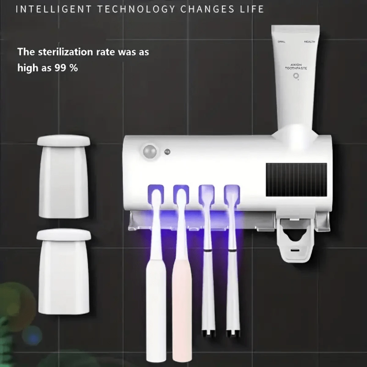 An Intelligent Ultraviolet Toothbrush Sterilizer: Keep Your Family's Toothbrushes Clean And Tidy With This Wall-Mounted Toothpaste Dispenser! - Multicolor - View 1