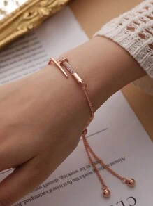 1入款彈性閃爍鑽石裝飾女款日常手鍊 - 金黃色 - 查看 10