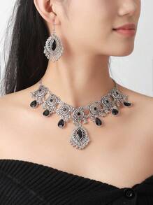 一套复古中东树叶泪滴项链耳环首饰套装（女士款）