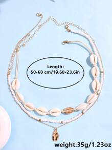 1 Set Of 3 Fashionable Beach Shell & Beaded Braided Necklaces For Women's Accessories