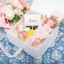 白色帶結禮盒5入組，帶蓋8 x 8 x 4英寸，可摺疊的男儀奉承禮盒，磁力禮盒，適用於禮物、婚禮、聖誕節、生日 - 白色 - 查看 6