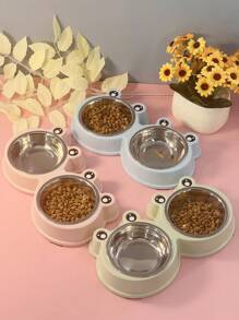 Suministros Para Mascotas Cuencos Dobles De Acero Inoxidable Con Diseño De Dibujos Animados Para Comida Y Agua De Perros Y Gatos
