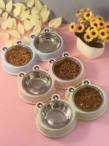 Suministros Para Mascotas Cuencos Dobles De Acero Inoxidable Con Diseño De Dibujos Animados Para Comida Y Agua De Perros Y Gatos