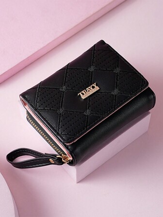 女士心形短款钱包 刺绣花朵 时尚多功能手拿包 多卡位 女士小零钱包 钱包 钱夹 小钱包