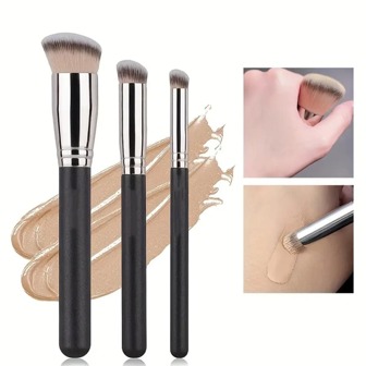 3-Piece Professional Kabuki Makeup Brush Set, Nylon Bristle Wand, Hypoallergenic, Compatible With All Skin Types, ABS Plastic Handle, Foundation Concealer Brushes For Flawless Beauty Contouring,Foundation Brush,Concealer Brush,Blush Brush,Contour Brush,Blush Brush,Bronzer Brush,Powder Brush,Foundation Brush,Blush Brush