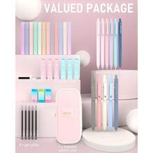 39 PCS Aesthetic School Supplies With Cute Pen Case, 12 Pastel Highlighters, 5 Black Ink Gel Pens, 6 Mechanical Pencils Set 0.5 & 0.7mm For Students Stationary College Essentials - 粉色 - 查看 1