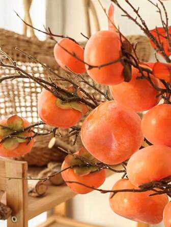 1 件仿真柿子人造花，优质抗氧化真实触感假花，带茎，适用于婚礼布置、新娘花束、中心装饰、花园、庭院、婚礼、生日、淋浴装饰、美学房间装饰、家居装饰，