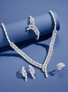 DV JEWELRY Zestaw 5 sztuk białego złota pozłacanego cyrkonii sześciennych luksusowy naszyjnik bransoletka kolczyki otwarty pierścień zestaw biżuterii, elegancki prezent biżuterii dla kobiet, z pudełkiem prezentowym