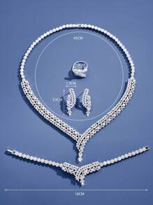 DV JEWELRY Zestaw 5 sztuk białego złota pozłacanego cyrkonii sześciennych luksusowy naszyjnik bransoletka kolczyki otwarty pierścień zestaw biżuterii, elegancki prezent biżuterii dla kobiet, z pudełkiem prezentowym