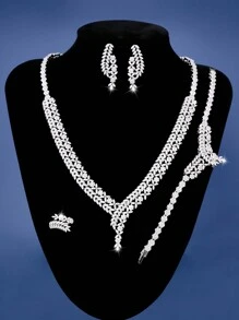 DV JEWELRY Zestaw 5 sztuk białego złota pozłacanego cyrkonii sześciennych luksusowy naszyjnik bransoletka kolczyki otwarty pierścień zestaw biżuterii, elegancki prezent biżuterii dla kobiet, z pudełkiem prezentowym