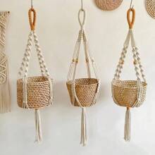 3pcs/Set  Macrame Plant Hanger, Indoor Hanging Planter Basket Holder With Wood Beads, Decorative Flower Pot Holder With Tassels, No Basket