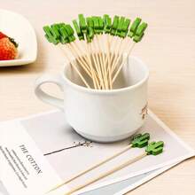 100pcs Bamboo Creative Cactus, Pearl, Duck Egg, Pink Heart Dessert Fruit Picks, For Party Gathering Sweets