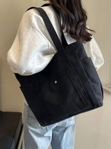 Fashionable Canvas Tote Bag, Versatile Shoulder Handbag,Preppy Book Bag For Book Week, Fashionable Tote Bag With Zipper, Large School Tote Bag, Multiple Compartments, Perfect For Beach, School, Work & Daily Use, Literary School Bag For Teens, Book Bag For Women Or Students, Perfect For Books, Shopping, Back To School And More