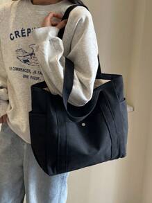 Fashionable Canvas Tote Bag, Versatile Shoulder Handbag,Preppy Book Bag For Book Week, Fashionable Tote Bag With Zipper, Large School Tote Bag, Multiple Compartments, Perfect For Beach, School, Work & Daily Use, Literary School Bag For Teens, Book Bag For Women Or Students, Perfect For Books, Shopping, Back To School And More