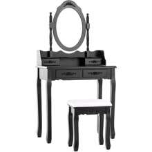 Vanity Table,Makeup Dressing Table With Oval Mirror,Bedroom Vanity Set W/Cushioned Stool 4 Drawers Women Girls Kids Blac - 黑色 - 查看 3