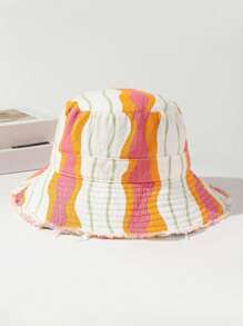 1pc Women's Sun Hat, Same Style As Hyuna's, Summer Outdoor Wide Brim Bucket Hat, Washed Edges, Adjustable String, Suitable For Vacation, Climbing And Daily Wear Casual - Orange - View 9