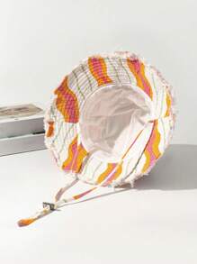 1pc Women's Sun Hat, Same Style As Hyuna's, Summer Outdoor Wide Brim Bucket Hat, Washed Edges, Adjustable String, Suitable For Vacation, Climbing And Daily Wear Casual - Orange - View 10