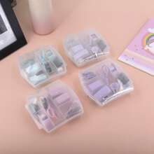 Cute Mini Stationery Set With Candy-Colored Stapler, Paper Clips, Tape, Scissors, Sharpener - Pink & Purple, For School And Office Supplies - Mauve Purple - View 2