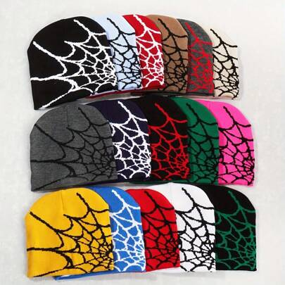 1pc Spider-Web Jacquard Knitted Hat, Y2k Style, All-Match, Warm, Breathable, Suitable For Outdoor Sports And Streetwear In Autumn And Winter Halloween Beanie Fall Outfit