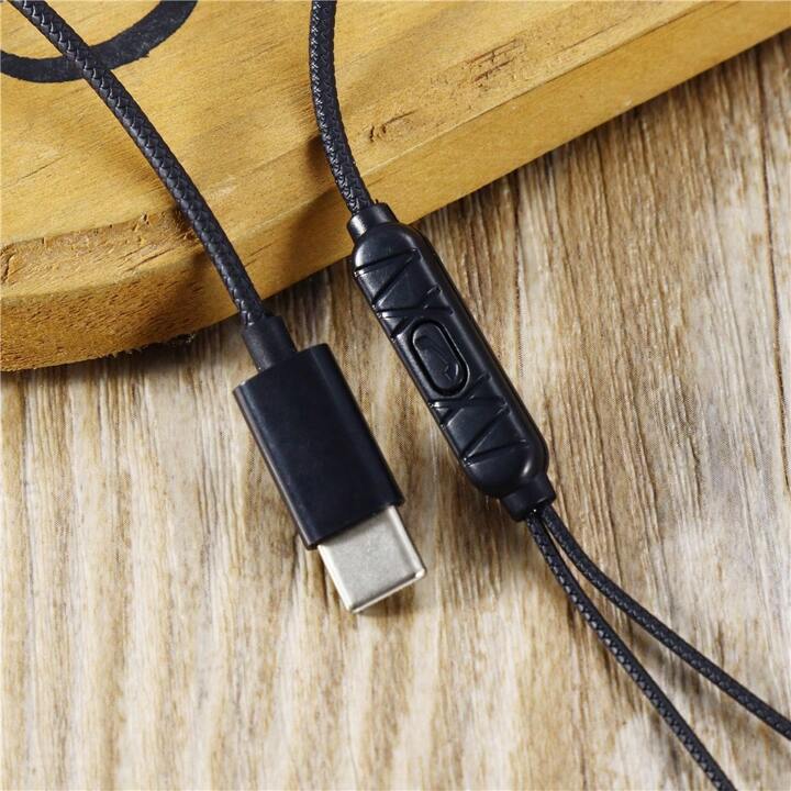 Black New Version Leather Patterned Type-C Wired Half-In-Ear