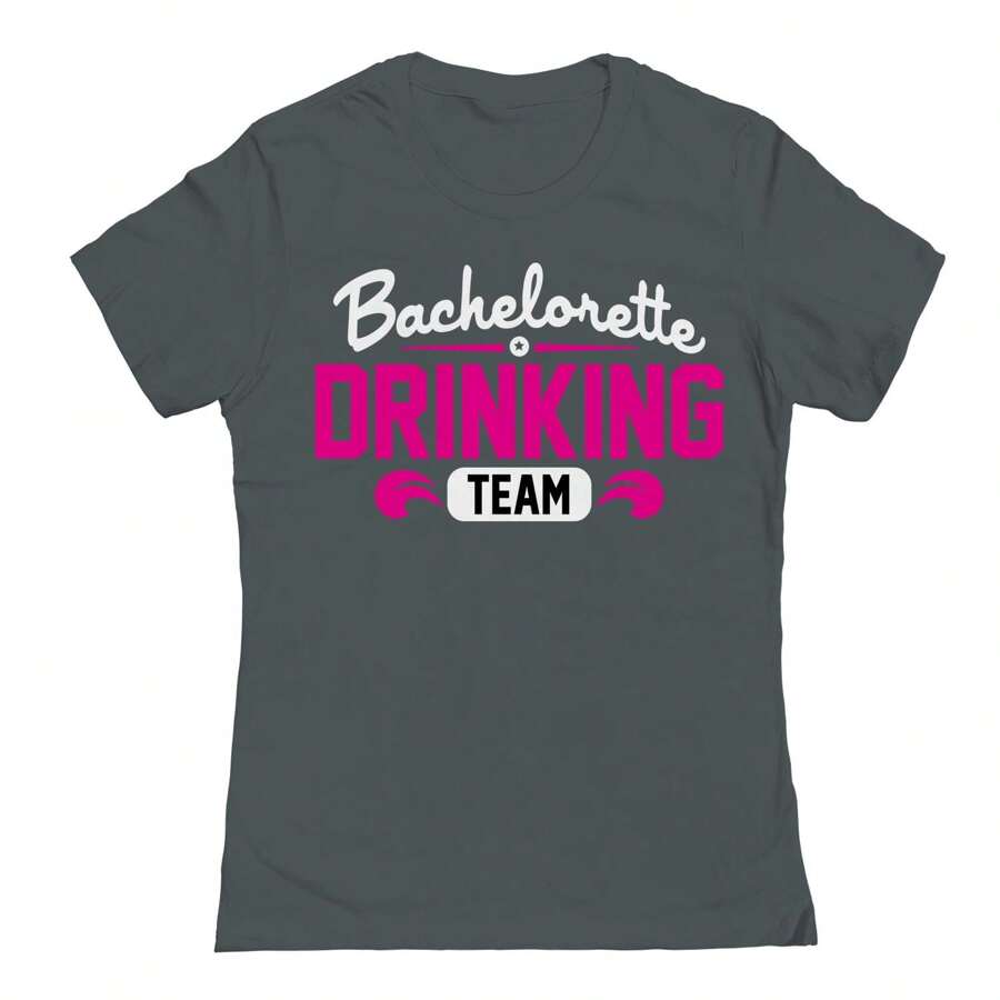 Nearly There Bachelorette Drinking Team Graphic Ladies Cotton Short-Sleeve T-Shirt - 深灰色 - 查看 1