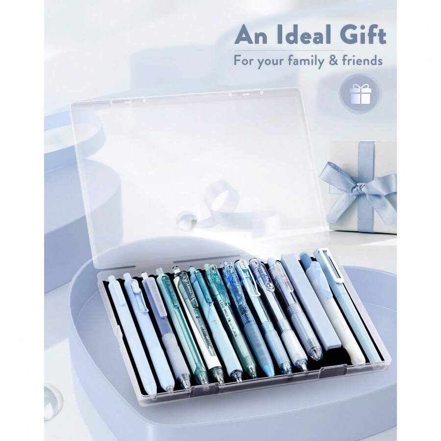 Gel Ink Pens Set,14PCS Pens Set With Case, Cute Note Taking 0.5mm Fine Point Retractable 12PCS Black Ink Pens With 2 Highlighter For School, Note Taking,Writing, Office Supplies