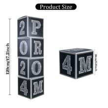 2024 PROM Graduation Decorations Boxes, 4 Pieces Prom Column Standup Hoto Booth Prom Decorations Prom Night Party Decor For 2023 Graduation Decorations Supplies (Sliver) - Black - View 2