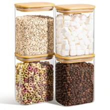 Rectangle Glass Storage Containers With Lids,PET Jars With Bamboo Lids, Clear Food Storage Jar, Sugar Coffee Containers, Pantry Storage Container For Pasta Tea Candy Nuts - Multicolor - View 11