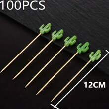 100pcs Bamboo Creative Cactus, Pearl, Duck Egg, Pink Heart Dessert Fruit Picks, For Party Gathering Sweets