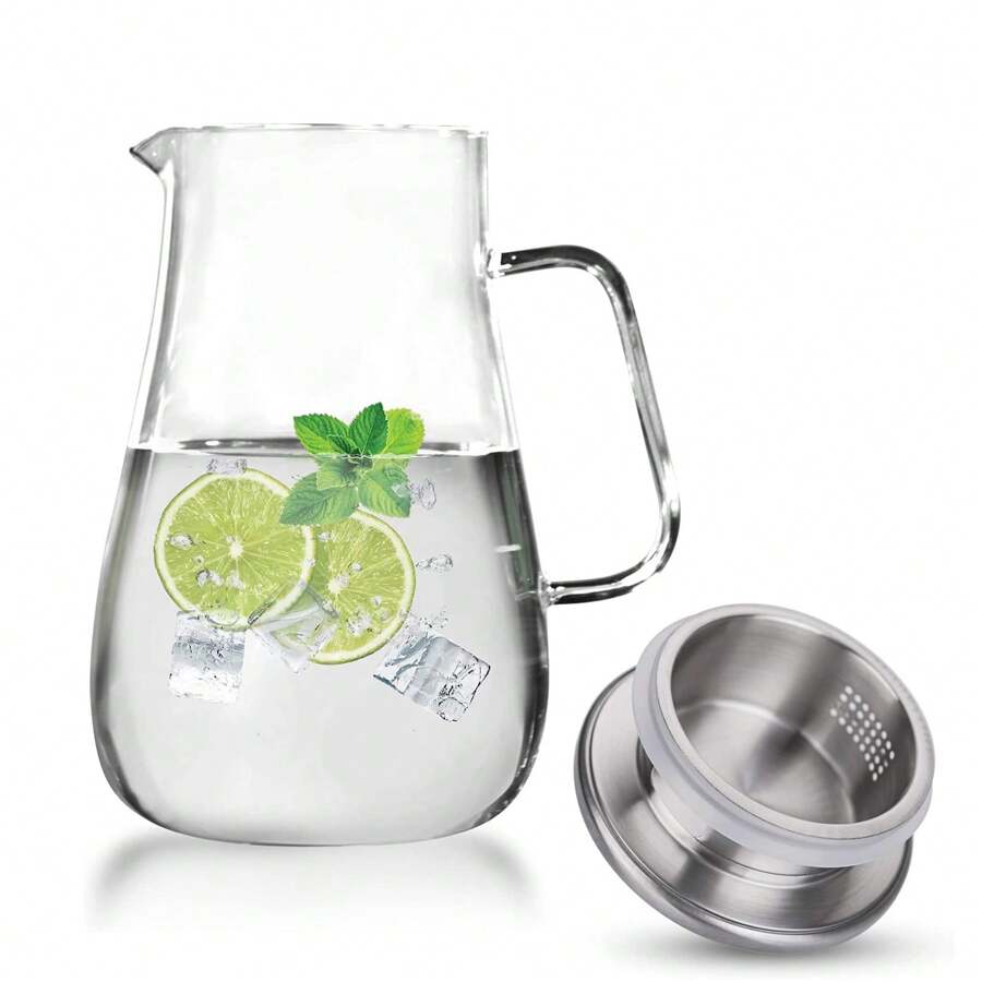 68oz Large Glass Pitcher With Lid Spout Wide Mouth Cold Hot Water Pitchers With Handle For Beverages Iced Tea Milk Coffee Juice Lemonade Heat Resistant Jug Teapot - White - View 1