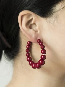 1 Miếng Của phụ nữ Kẹo màu Hạt tròn Hoa tai Thích hợp Đối với Mặc hàng ngày - Đỏ - Xem 3