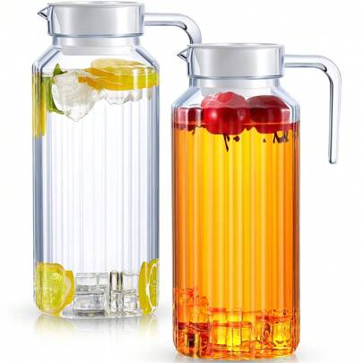 1pc Plastic Pitcher With Lid, Broken Resistant Beverage Jugs, Cold Hot Water Pitcher For Homemade Juice Iced Tea Milk Beverage, 3.3x9.3Inch, 1100ML