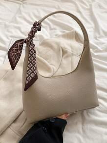 Simple Style Women's Shoulder Crossbody Bag With Silk Scarf Gift - Beige - View 6