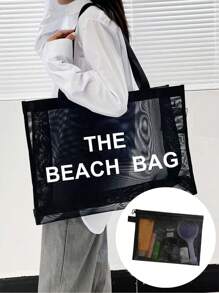 2 CÁI Túi lưới nylon Chất liệu nylon Túi tote lưới in bảng chữ cái có và túi đựng đồ vệ sinh bằng lưới Túi làm đẹp, sử dụng cho chính bạn hoặc tặng quà cho người khác, cho bạn bè, mẹ, giáo viên, nhẹ, sức chứa lớn, túi lưới di động đi biển, hoàn hảo cho chuyến du lịch gia đình, Kỳ nghỉ, Kỳ nghỉ, Bãi biển, Cắm trại & Đi bộ đường dài đến trường, Nhẹ, Thích hợp cho Nữ sinh viên Đại học Nữ tuổi teen Ngoài trời, Du lịch, Đi chơi, Kỳ nghỉ, Bãi biển, Kỳ nghỉ - màu đen - Xem 9