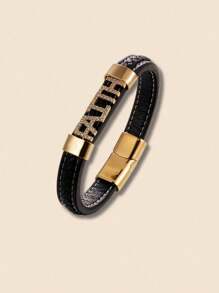 1條男女通用皮革手鍊,飾有金鍍鈦鋼磁扣,刻有信仰/希望/愛的字樣,雙繞掛,21.5cm,為他/她提供完美禮物,適合日常佩戴和送禮場合 - 信仰 - 查看 3