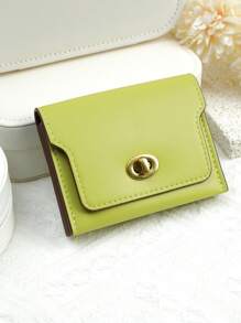 简约纯色 PU 皮革短款时尚卡片收纳袋，配有金属扣，多个插槽和多个层次，可用于现金和卡片的钱包。 卡夹 卡片夹 钱包 名片夹 信用卡夹 卡片夹 女士钱包 迷你钱包 钱包 钱包 卡片钱包 - 橄欖綠 - 查看 1