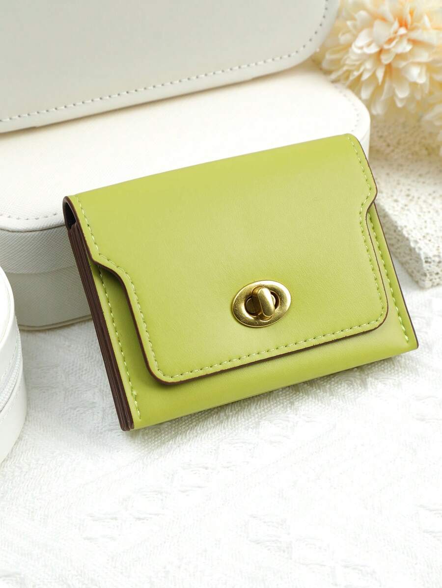 简约纯色 PU 皮革短款时尚卡片收纳袋，配有金属扣，多个插槽和多个层次，可用于现金和卡片的钱包。 卡夹 卡片夹 钱包 名片夹 信用卡夹 卡片夹 女士钱包 迷你钱包 钱包 钱包 卡片钱包 - 橄欖綠 - 查看 1