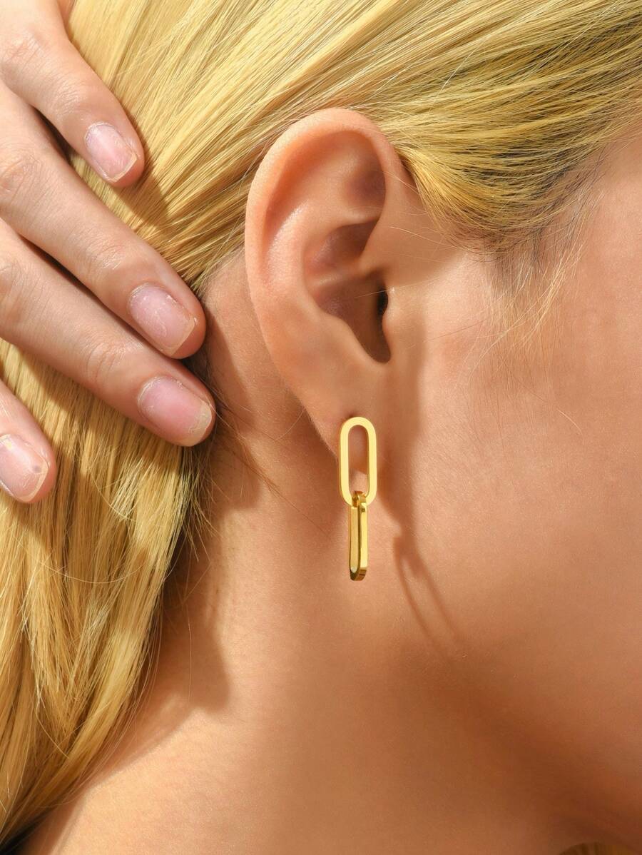 1 Pair 18K Gold Plated Stainless Steel Round Earrings, High Quality Jewelry Suitable For Daily Wear, Holiday/Mother's Day Gift