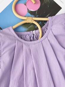 Young Girl Solid Color Ruffle Armhole Pleated Dress Summer Version - Purple - View 3