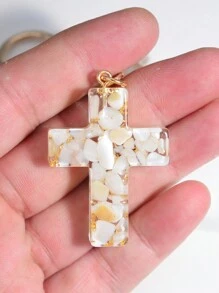 1 件十字架吊坠钥匙扣，含环氧树脂、贝壳和宝石，是汽车、包包和礼物的最佳装饰，优雅的汽车配件包包魅力学院风可爱哥特 Y2k - 白色 - 查看 5