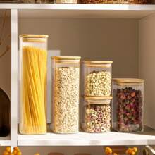 Rectangle Clear Storage Containers With Lids, Clear PET Jars With Bamboo Lids, Clear Food Storage Jar, Sugar Coffee Containers, Pantry Storage Container For Pasta Tea Candy Nuts - Multicolor - View 8