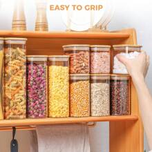 Rectangle Clear Storage Containers With Lids, Clear PET Jars With Bamboo Lids, Clear Food Storage Jar, Sugar Coffee Containers, Pantry Storage Container For Pasta Tea Candy Nuts - Multicolor - View 5