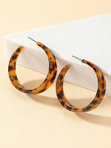 1pair Fashionable Street Style Leopard Print Round Shaped Dangle Earrings For Women, Great For Daily Wear, Parties, Festivals, And As Gifts For Wife - Black - View 4