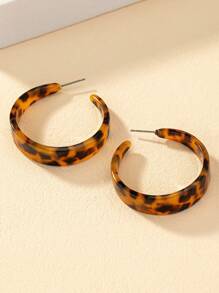 1pair Fashionable Street Style Leopard Print Round Shaped Dangle Earrings For Women, Great For Daily Wear, Parties, Festivals, And As Gifts For Wife - Black - View 2