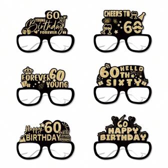 12PCS 18/21/30/40/70th Birthday Party Paper Black And Gold Glasses, Birthday Party Decoration And Photograph Prop, Happy Birthday,Christmas