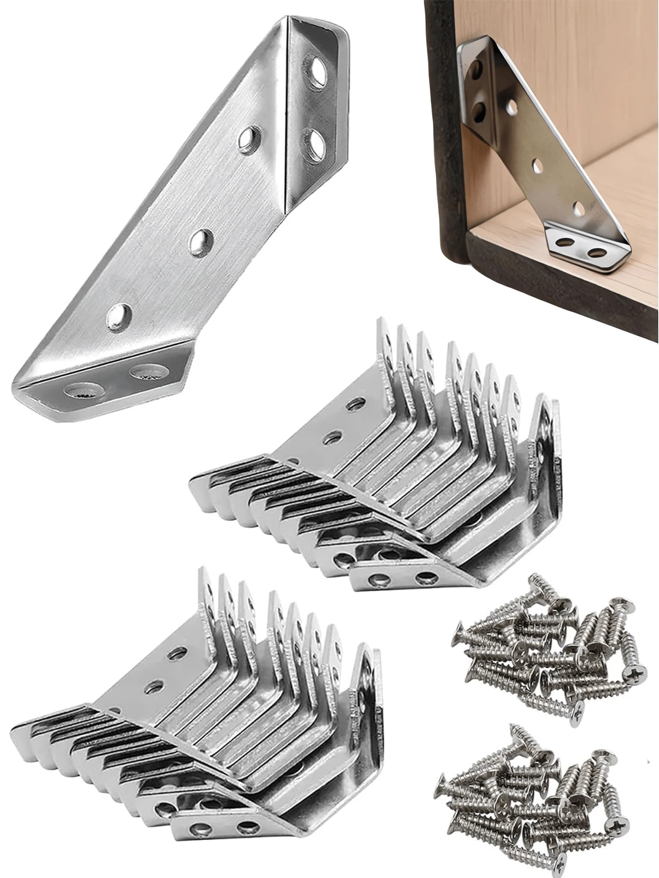 20 件/包通用不銹鋼家具角落連接件適用於架子、櫃子、桌子、椅子、l 型支架支撐固定緊固件 - 銀色 - 查看 1