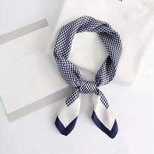 優雅26.7英寸(約67.8公分)千鳥方絲巾，時尚大手帕，透氣輕盈的頸巾，極簡風格防曬頭帶，適用於女性 - 藏蓝色 - 查看 2